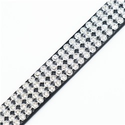 Ошейник, 38×1.5 см, ОШ 26-33, со стразами в 4 ряда, стразы на пряжке, чёрный