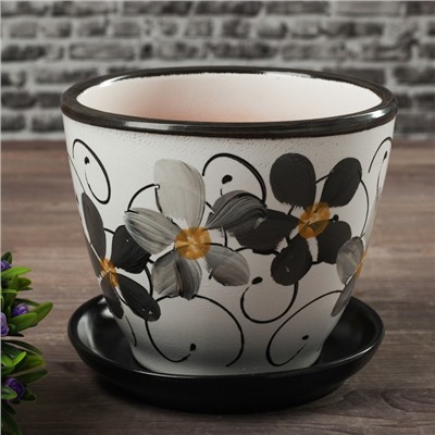 Горшок для цветов «Фиалка», 1 л, d=15 см, h=13 см, керамический, с поддоном