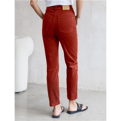 Укороченные эластичные брюки слим из микро вельвета