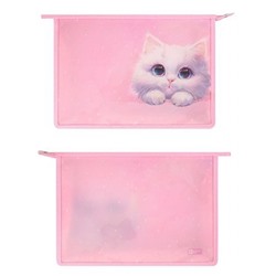 Папка пластиковая для тетрадей А4 на молнии сверху, с расширением "БЕЛЫЙ КОТ" 72353 Феникс