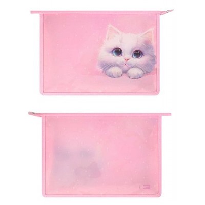 Папка пластиковая для тетрадей А4 на молнии сверху, с расширением "БЕЛЫЙ КОТ" 72353 Феникс