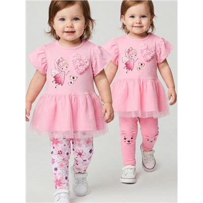 Брюки детские трикотажные для девочек (легинсы), 2 пары в комплекте