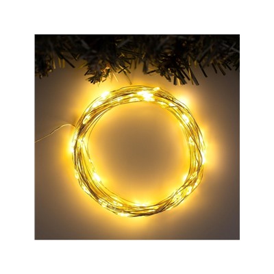 Гирлянда «Нить» 10 м роса, IP20, серебристая нить, 100 LED, свечение тёплое белое, 12 В