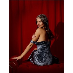 Платье миди женское бархатное MINAKU, размер 44, серо-голубое