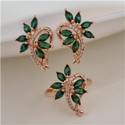 Комплект ювелирной бижутерии коллекция "Дубай" серьги и кольцо 17 р, покрытие позолота, вставка: фианиты, цвет: зеленый и прозрачный, арт.215.490-17