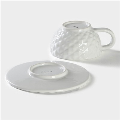 Чайная пара Доляна «Ананас», 2 предмета: кружка 250 мл, блюдце d=15.5 см, белая