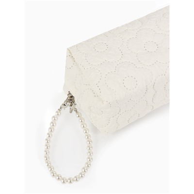 Косметичка женская «Цветочек», ручка из бусин, молочная