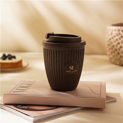 Стакан для кофе SL Home, 250 мл, 9.5×12.5 см, с крышкой, коричневый