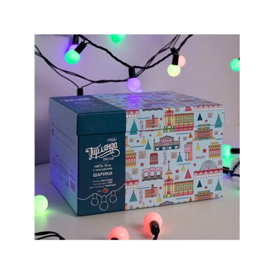 Гирлянда «Нить» 10 м с насадками «Шарики 2.5 см», IP44, тёмная нить, 100 LED, свечение мульти (RG/RB), мигание, 220 В