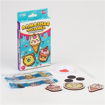 Алмазная мозаика на деревянном магните для детей «Сладости», набор для творчества