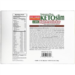 Nature's Plus, KETOslim, High Protein Bar, Chocolate Almond Crunch, 12 Bars, 2.1 oz (60 g) Each
