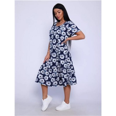 Платье женское П012 (Темно-синий, белый)