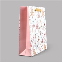 Пакет подарочный новогодний ламинированный «Ёлочки», M 30×26×9 см