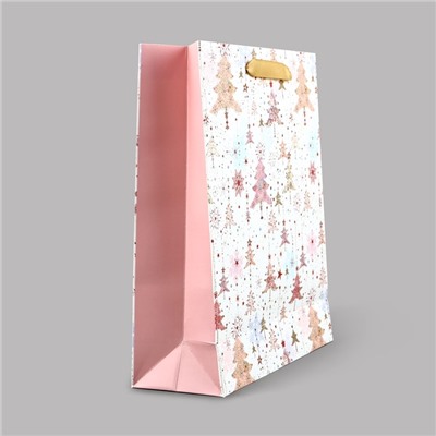 Пакет подарочный новогодний ламинированный «Ёлочки», M 30×26×9 см