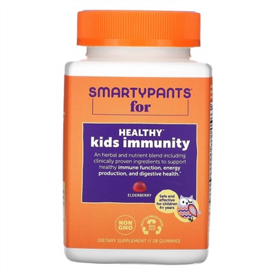 SmartyPants, Healthy Kids Immunity, укрепление иммунитета для детей от 4 лет, вкус бузины, 28 жевательных таблеток
