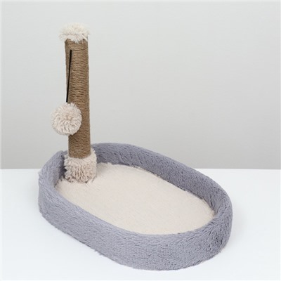 Лежанка с когтеточкой «Пижон», овальная, 55×36×47 см, серая