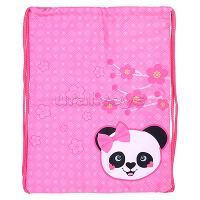 Мешок для обуви "Панда на розовом" 1 отделение, 330х420мм, петля для подвеса, полиэстер, 210 ден