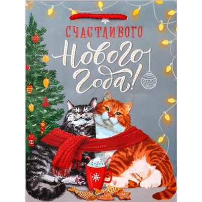 Пакет подарочный новогодний ламинированный «Счастливого нового года», 18×10×22.3 см