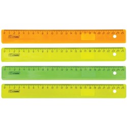 Линейка пластиковая 25 см прозрачная неоновые цвета, ассорти ЛН22 Стамм