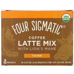 Four Sigmatic, Coffee Latte Mix with Lion's Mane, 10 Packets, 0.21 oz (6 g) Each