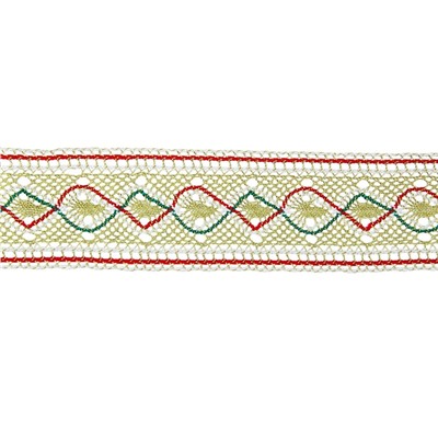 Тесьма плетёная красно бело зелёная на золотом 4.5 см, в упаковке 20 метров