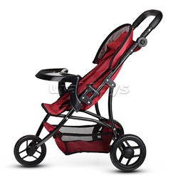 Коляска для кукол 3-колесная, металлическая, прогулочная, с тентом, с корзиной,цвет бордовый