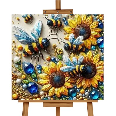 Мозаика алмазная "Пчелы в подсолнухах" 20*20см.