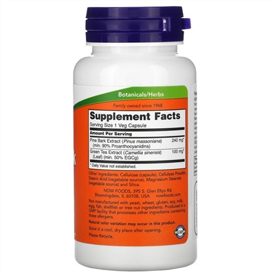 Now Foods, экстракт сосновой коры, 240 мг, 90 растительных капсул