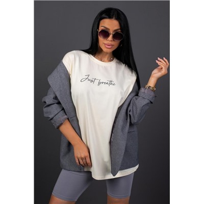 Костюм женский с велосипедками КЖ009 молочно-серый (Молочный/серый)