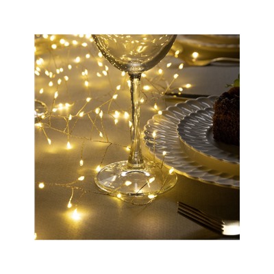 Гирлянда «Мишура» 6 м роса, IP20, серебристая нить, 480 LED, свечение тёплое белое, 12 В