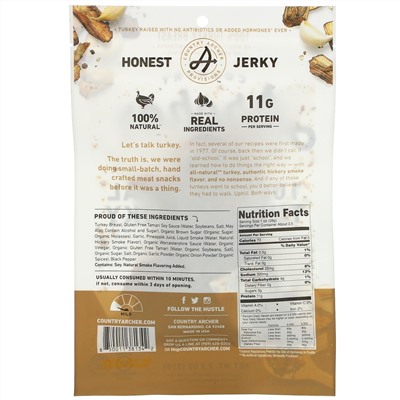 Country Archer Jerky, 100% Natural Turkey Jerky , Hickory Smoke, 2.5 oz (71 g)