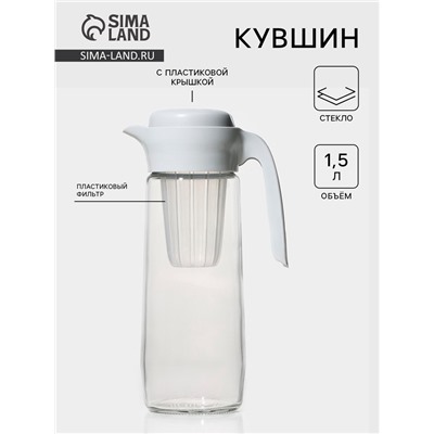 Кувшин Renga «Дэйзи», 1.5 л, 10×29 см, с пластиковым фильтром, стекло, прозрачный