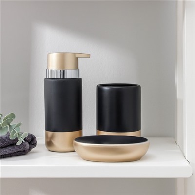 Набор аксессуаров для ванной комнаты «Руж», 3 предмета, дозатор для мыла 290 мл, мыльница, стакан 300 мл, чёрный