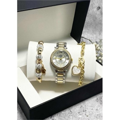 Подарочный набор для женщин часы, 2 браслета + коробка #22853041