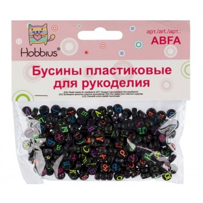 Бусины пластик ABFA 4х7мм 50 г. №04 цветные с черными буквами "русский алфавит" Hobbius