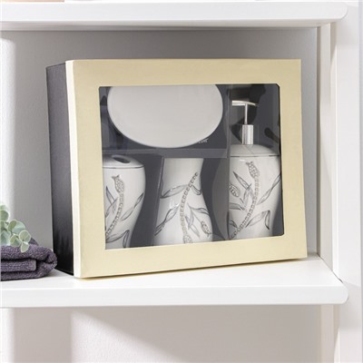 УЦЕНКА Набор аксессуаров для ванной комнаты «Тюльпан», 4 предмета (дозатор 450 мл, мыльница, 2 стакана), цвет белый