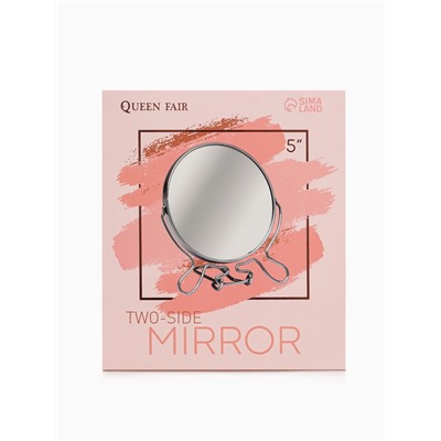 Зеркало настольное, с увеличением х2, настенное, двустороннее, 13.5×15 см, (d=11.5 см), металлическое