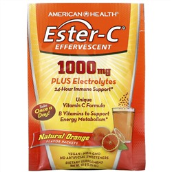 American Health, Ester-C, шипучая смесь для напитка, натуральный апельсиновый вкус, 1000 мг, 21 пакетик по 10 г (0,35 унции)