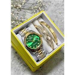 Подарочный набор для женщин часы, 2 браслета + коробка #22853248