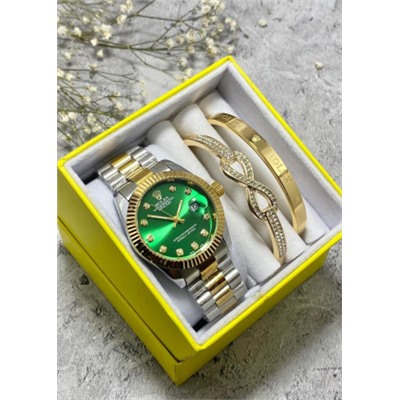 Подарочный набор для женщин часы, 2 браслета + коробка #22853248