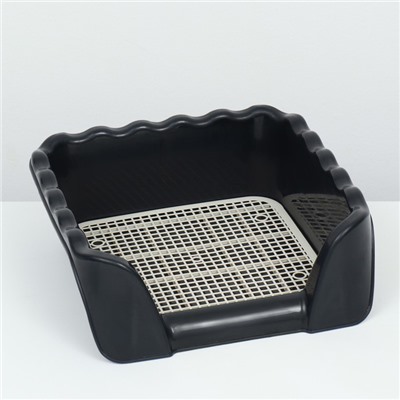 Туалет для собак с высокими бортами и съемной сеткой 43×43×15 см, чёрный