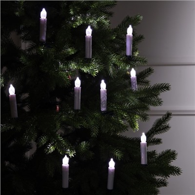 Светодиодные свечи на прищепках 10 см, 10 штук, от батареек ААх1, пульт ДУ, свечение белое