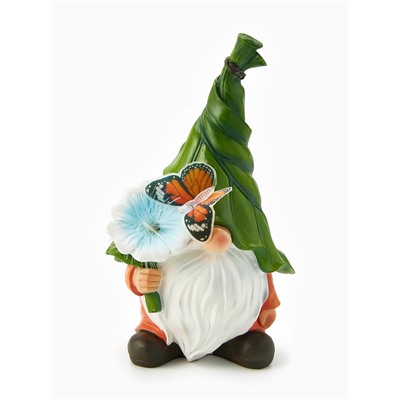 Садовая фигура из полистоуна «Гном с цветочком», 31.5×20×17 см, с подсветкой