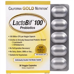 California Gold Nutrition, LactoBif, пробиотики, 100 млрд КОЕ, 30 растительных капсул