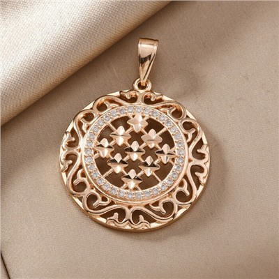 Кулон крупный круглый ювелирная бижутерия коллекция "Дубай" покрытие позолота, вставка: фианиты, цвет: прозрачный, арт.217.344