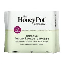 The Honey Pot Company, Organic Incontinence Daytime, Non-herbal Cotton Pads With Wings, 16 Count