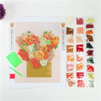 Алмазная вышивка с частичным заполнением «Цветы», 30×40 см, холст, емкость. Набор для творчества