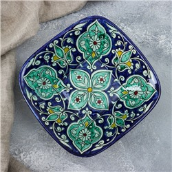 Салатница узбекская Риштанская Керамика «Цветы», 19×5.5 см, синяя