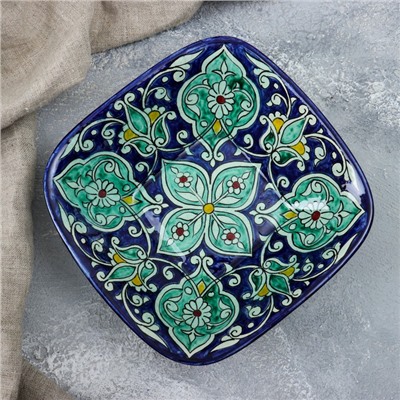 Салатница узбекская Риштанская Керамика «Цветы», 19×5.5 см, синяя