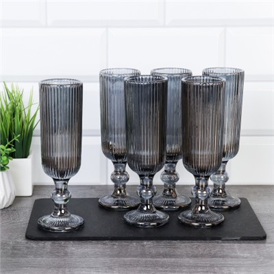 Бокал для шампанского 6 штук 200 мл / KF-039-3 /уп 8/ серый